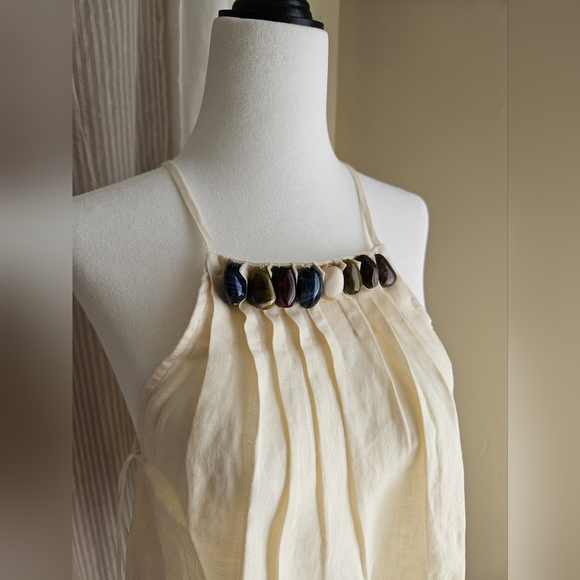 STONE LINEN TOP/Spaghetti strap/Camisole/Cold shoulder - Picture 6 of 15